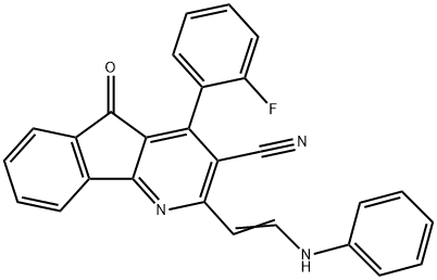 2-[(E)-2-ANILINOETHENYL]-4-(2-FLUOROPHENYL)-5-OXO-5H-INDENO[1,2-B]PYRIDINE-3-CARBONITRILE 结构式