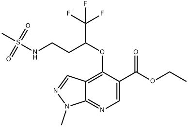 ETHYL 1-METHYL-4-[3-[(METHYLSULFONYL)AMINO]-1-(TRIFLUOROMETHYL)PROPOXY]-1H-PYRAZOLO[3,4-B]PYRIDINE-5-CARBOXYLATE 结构式