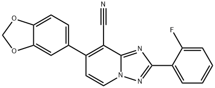7-(1,3-BENZODIOXOL-5-YL)-2-(2-FLUOROPHENYL)[1,2,4]TRIAZOLO[1,5-A]PYRIDINE-8-CARBONITRILE 结构式