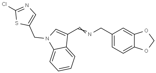 1,3-Benzodioxol-5-yl-N-((E)-(1-[(2-chloro-1,3-thiazol-5-yl)methyl]-1H-indol-3-yl)methylidene)methanamine 结构式