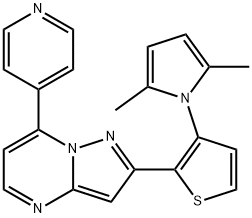 2-[3-(2,5-Dimethyl-1H-pyrrol-1-yl)-2-thienyl]-7-(4-pyridinyl)pyrazolo[1,5-a]pyrimidine 结构式