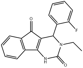 3-Ethyl-4-(2-fluorophenyl)-3,4-dihydro-1H-indeno[1,2-d]pyrimidine-2,5-dione 结构式