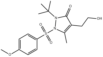 2-(TERT-BUTYL)-4-(2-HYDROXYETHYL)-1-[(4-METHOXYPHENYL)SULFONYL]-5-METHYL-1,2-DIHYDRO-3H-PYRAZOL-3-ONE 结构式