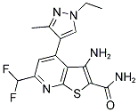 3-Amino-6-difluoromethyl-4-(1-ethyl-3-methyl-1H-pyrazol-4-yl)-thieno[2,3-b]pyridine-2-carboxylic acid amide 结构式