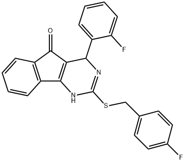 2-[(4-FLUOROBENZYL)SULFANYL]-4-(2-FLUOROPHENYL)-1,4-DIHYDRO-5H-INDENO[1,2-D]PYRIMIDIN-5-ONE 结构式