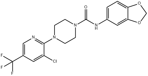 N-(1,3-BENZODIOXOL-5-YL)-4-[3-CHLORO-5-(TRIFLUOROMETHYL)-2-PYRIDINYL]TETRAHYDRO-1(2H)-PYRAZINECARBOXAMIDE 结构式