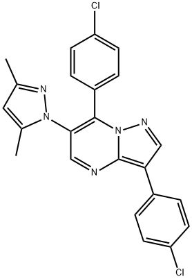 3,7-Bis(4-chlorophenyl)-6-(3,5-dimethyl-1H-pyrazol-1-yl)pyrazolo[1,5-a]pyrimidine 结构式