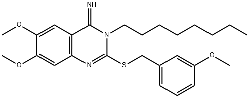 6,7-DIMETHOXY-2-[(3-METHOXYBENZYL)SULFANYL]-3-OCTYL-4(3H)-QUINAZOLINIMINE 结构式