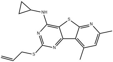 2-(Allylsulfanyl)-N-cyclopropyl-7,9-dimethylpyrido[3',2':4,5]thieno[3,2-d]pyrimidin-4-amine 结构式