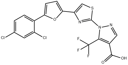 1-(4-[5-(2,4-DICHLOROPHENYL)-2-FURYL]-1,3-THIAZOL-2-YL)-5-(TRIFLUOROMETHYL)-1H-PYRAZOLE-4-CARBOXYLIC ACID 结构式