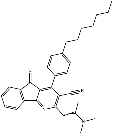 2-[(E)-2-(DIMETHYLAMINO)-1-PROPENYL]-4-(4-HEPTYLPHENYL)-5-OXO-5H-INDENO[1,2-B]PYRIDINE-3-CARBONITRILE 结构式