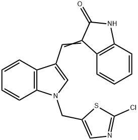 3-((E)-(1-[(2-CHLORO-1,3-THIAZOL-5-YL)METHYL]-1H-INDOL-3-YL)METHYLIDENE)-1,3-DIHYDRO-2H-INDOL-2-ONE 结构式
