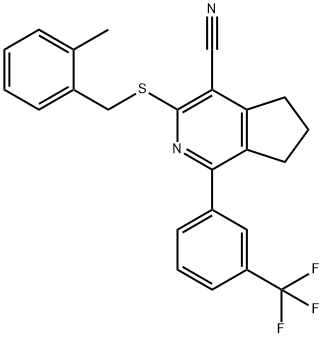 3-[(2-METHYLBENZYL)SULFANYL]-1-[3-(TRIFLUOROMETHYL)PHENYL]-6,7-DIHYDRO-5H-CYCLOPENTA[C]PYRIDINE-4-CARBONITRILE 结构式