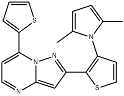 2-[3-(2,5-DIMETHYL-1H-PYRROL-1-YL)-2-THIENYL]-7-(2-THIENYL)PYRAZOLO[1,5-A]PYRIMIDINE 结构式