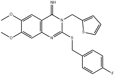 2-[(4-FLUOROBENZYL)SULFANYL]-6,7-DIMETHOXY-3-(2-THIENYLMETHYL)-4(3H)-QUINAZOLINIMINE 结构式