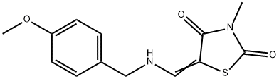 5-((E)-[(4-METHOXYBENZYL)AMINO]METHYLIDENE)-3-METHYL-1,3-THIAZOLANE-2,4-DIONE 结构式