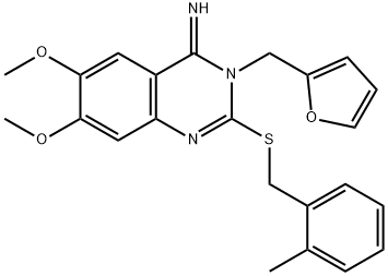 3-(2-FURYLMETHYL)-6,7-DIMETHOXY-2-[(2-METHYLBENZYL)SULFANYL]-4(3H)-QUINAZOLINIMINE 结构式