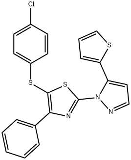 4-CHLOROPHENYL 4-PHENYL-2-[5-(2-THIENYL)-1H-PYRAZOL-1-YL]-1,3-THIAZOL-5-YL SULFIDE 结构式