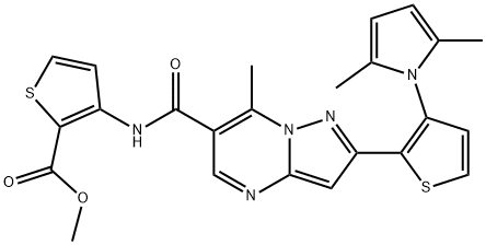 METHYL 3-[((2-[3-(2,5-DIMETHYL-1H-PYRROL-1-YL)-2-THIENYL]-7-METHYLPYRAZOLO[1,5-A]PYRIMIDIN-6-YL)CARBONYL)AMINO]-2-THIOPHENECARBOXYLATE 结构式