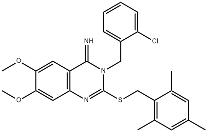 3-(2-CHLOROBENZYL)-2-[(MESITYLMETHYL)SULFANYL]-6,7-DIMETHOXY-4(3H)-QUINAZOLINIMINE 结构式