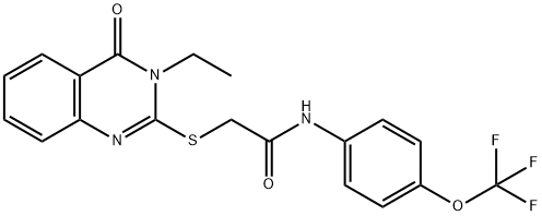2-[(3-Ethyl-4-oxo-3,4-dihydro-2-quinazolinyl)sulfanyl]-N-[4-(trifluoromethoxy)phenyl]acetamide 结构式