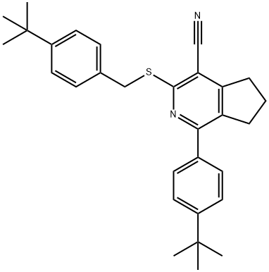 3-([4-(TERT-BUTYL)BENZYL]SULFANYL)-1-[4-(TERT-BUTYL)PHENYL]-6,7-DIHYDRO-5H-CYCLOPENTA[C]PYRIDINE-4-CARBONITRILE 结构式