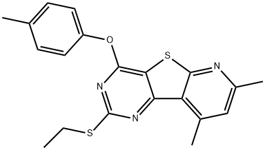 2-(Ethylsulfanyl)-7,9-dimethyl-4-(4-methylphenoxy)pyrido[3',2':4,5]thieno[3,2-d]pyrimidine 结构式