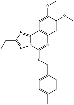 2-ETHYL-8,9-DIMETHOXY-5-[(4-METHYLBENZYL)SULFANYL][1,2,4]TRIAZOLO[1,5-C]QUINAZOLINE 结构式