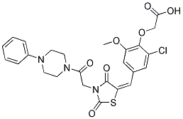 (E)-2-(2-CHLORO-4-((2,4-DIOXO-3-(2-OXO-2-(4-PHENYLPIPERAZIN-1-YL)ETHYL)THIAZOLIDIN-5-YLIDENE)METHYL)-6-METHOXYPHENOXY)ACETIC ACID 结构式