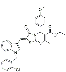 (Z)-ETHYL 2-((1-(2-CHLOROBENZYL)-1H-INDOL-3-YL)METHYLENE)-5-(4-ETHOXYPHENYL)-7-METHYL-3-OXO-3,5-DIHYDRO-2H-THIAZOLO[3,2-A]PYRIMIDINE-6-CARBOXYLATE 结构式