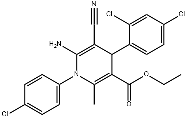 ETHYL 6-AMINO-1-(4-CHLOROPHENYL)-5-CYANO-4-(2,4-DICHLOROPHENYL)-2-METHYL-1,4-DIHYDRO-3-PYRIDINECARBOXYLATE 结构式