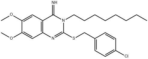 2-[(4-CHLOROBENZYL)SULFANYL]-6,7-DIMETHOXY-3-OCTYL-4(3H)-QUINAZOLINIMINE 结构式