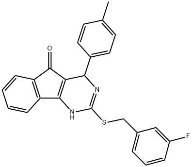 2-[(3-FLUOROBENZYL)SULFANYL]-4-(4-METHYLPHENYL)-1,4-DIHYDRO-5H-INDENO[1,2-D]PYRIMIDIN-5-ONE 结构式