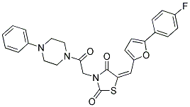 (E)-5-((5-(4-FLUOROPHENYL)FURAN-2-YL)METHYLENE)-3-(2-OXO-2-(4-PHENYLPIPERAZIN-1-YL)ETHYL)THIAZOLIDINE-2,4-DIONE 结构式