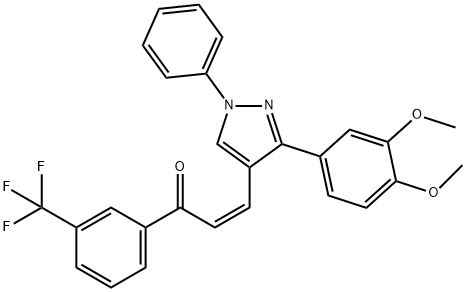 (Z)-3-[3-(3,4-DIMETHOXYPHENYL)-1-PHENYL-1H-PYRAZOL-4-YL]-1-[3-(TRIFLUOROMETHYL)PHENYL]-2-PROPEN-1-ONE 结构式