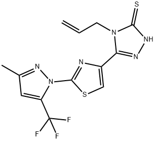 4-ALLYL-5-(2-[3-METHYL-5-(TRIFLUOROMETHYL)-1H-PYRAZOL-1-YL]-1,3-THIAZOL-4-YL)-4H-1,2,4-TRIAZOL-3-YLHYDROSULFIDE 结构式