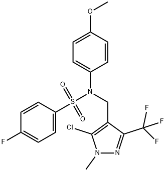 N-([5-CHLORO-1-METHYL-3-(TRIFLUOROMETHYL)-1H-PYRAZOL-4-YL]METHYL)-4-FLUORO-N-(4-METHOXYPHENYL)BENZENESULFONAMIDE 结构式