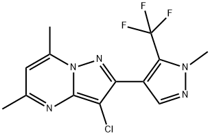 3-CHLORO-5,7-DIMETHYL-2-[1-METHYL-5-(TRIFLUOROMETHYL)-1H-PYRAZOL-4-YL]PYRAZOLO[1,5-A]PYRIMIDINE 结构式