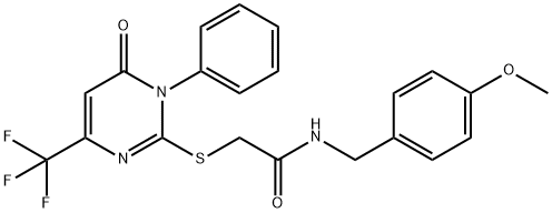 N-(4-METHOXYBENZYL)-2-([6-OXO-1-PHENYL-4-(TRIFLUOROMETHYL)-1,6-DIHYDRO-2-PYRIMIDINYL]SULFANYL)ACETAMIDE 结构式