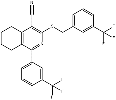 3-([3-(TRIFLUOROMETHYL)BENZYL]SULFANYL)-1-[3-(TRIFLUOROMETHYL)PHENYL]-5,6,7,8-TETRAHYDRO-4-ISOQUINOLINECARBONITRILE 结构式