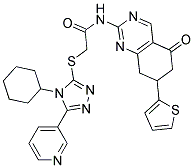 2-(4-Cyclohexyl-5-(pyridin-3-yl)-4H-1,2,4-triazol-3-ylthio)-N-(5-oxo-7-(thiophen-2-yl)-5,6,7,8-tetrahydroquinazolin-2-yl)acetamide 结构式