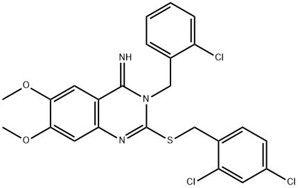 3-(2-CHLOROBENZYL)-2-[(2,4-DICHLOROBENZYL)SULFANYL]-6,7-DIMETHOXY-4(3H)-QUINAZOLINIMINE 结构式