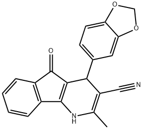 4-(苯并[D][1,3]二氧戊环-5-基)-2-甲基-5-氧代-4,5-二氢-1H-茚并[1,2-B]吡啶-3-腈 结构式