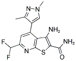 3-AMINO-6-DIFLUOROMETHYL-4-(1,3-DIMETHYL-1H-PYRAZOL-4-YL)-THIENO[2,3-B]PYRIDINE-2-CARBOXYLIC ACID AMIDE 结构式