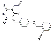 2-({4-[(Z)-(1-ALLYL-4,6-DIOXO-2-THIOXOTETRAHYDROPYRIMIDIN-5(2H)-YLIDENE)METHYL]PHENOXY}METHYL)BENZONITRILE 结构式