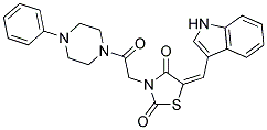 (E)-5-((1H-INDOL-3-YL)METHYLENE)-3-(2-OXO-2-(4-PHENYLPIPERAZIN-1-YL)ETHYL)THIAZOLIDINE-2,4-DIONE 结构式