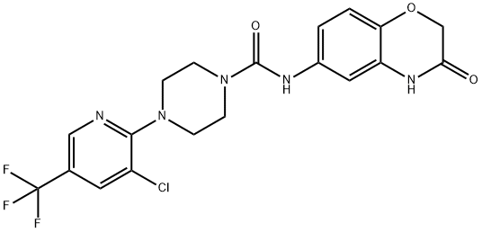 4-[3-CHLORO-5-(TRIFLUOROMETHYL)-2-PYRIDINYL]-N-(3-OXO-3,4-DIHYDRO-2H-1,4-BENZOXAZIN-6-YL)TETRAHYDRO-1(2H)-PYRAZINECARBOXAMIDE 结构式