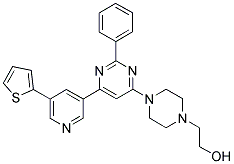 2-(4-[2-PHENYL-6-(5-THIOPHEN-2-YL-PYRIDIN-3-YL)-PYRIMIDIN-4-YL]-PIPERAZIN-1-YL)-ETHANOL 结构式