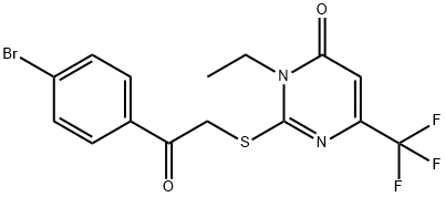 2-([2-(4-BROMOPHENYL)-2-OXOETHYL]SULFANYL)-3-ETHYL-6-(TRIFLUOROMETHYL)-4(3H)-PYRIMIDINONE 结构式