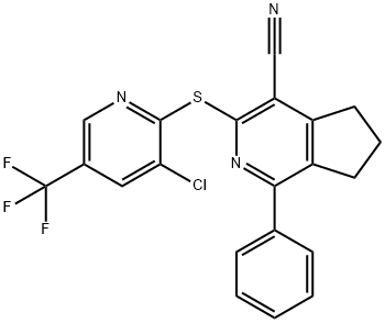 3-([3-CHLORO-5-(TRIFLUOROMETHYL)-2-PYRIDINYL]SULFANYL)-1-PHENYL-6,7-DIHYDRO-5H-CYCLOPENTA[C]PYRIDINE-4-CARBONITRILE 结构式